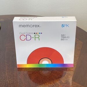 Memorex Cool Colors CD-R 52X 700MB 80 min 5 Pack Blank Media New Sealed
